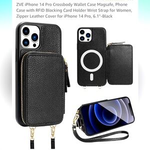 New iPhone 14 Pro black crossbody wristlet case